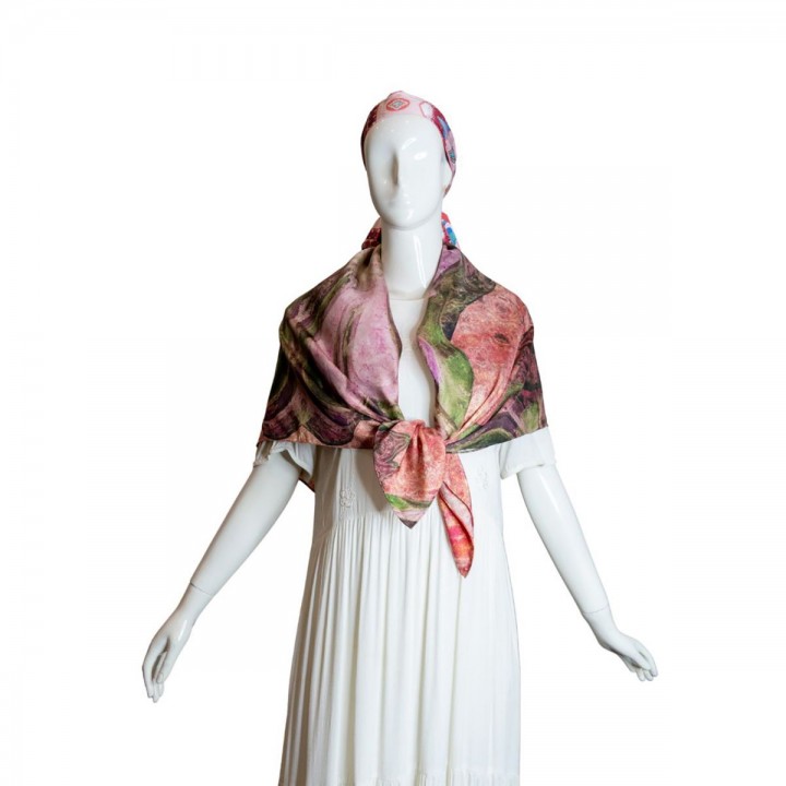 Square silk scarf- rose quartz peace 100*100 cm